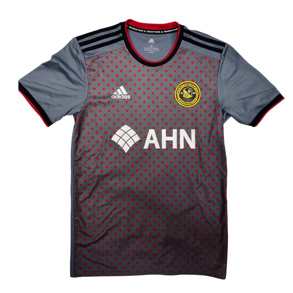 Adidas Pittsburgh Riverhounds SC Soccer Jersey‎ Grey Red Polka Dot Mens Small